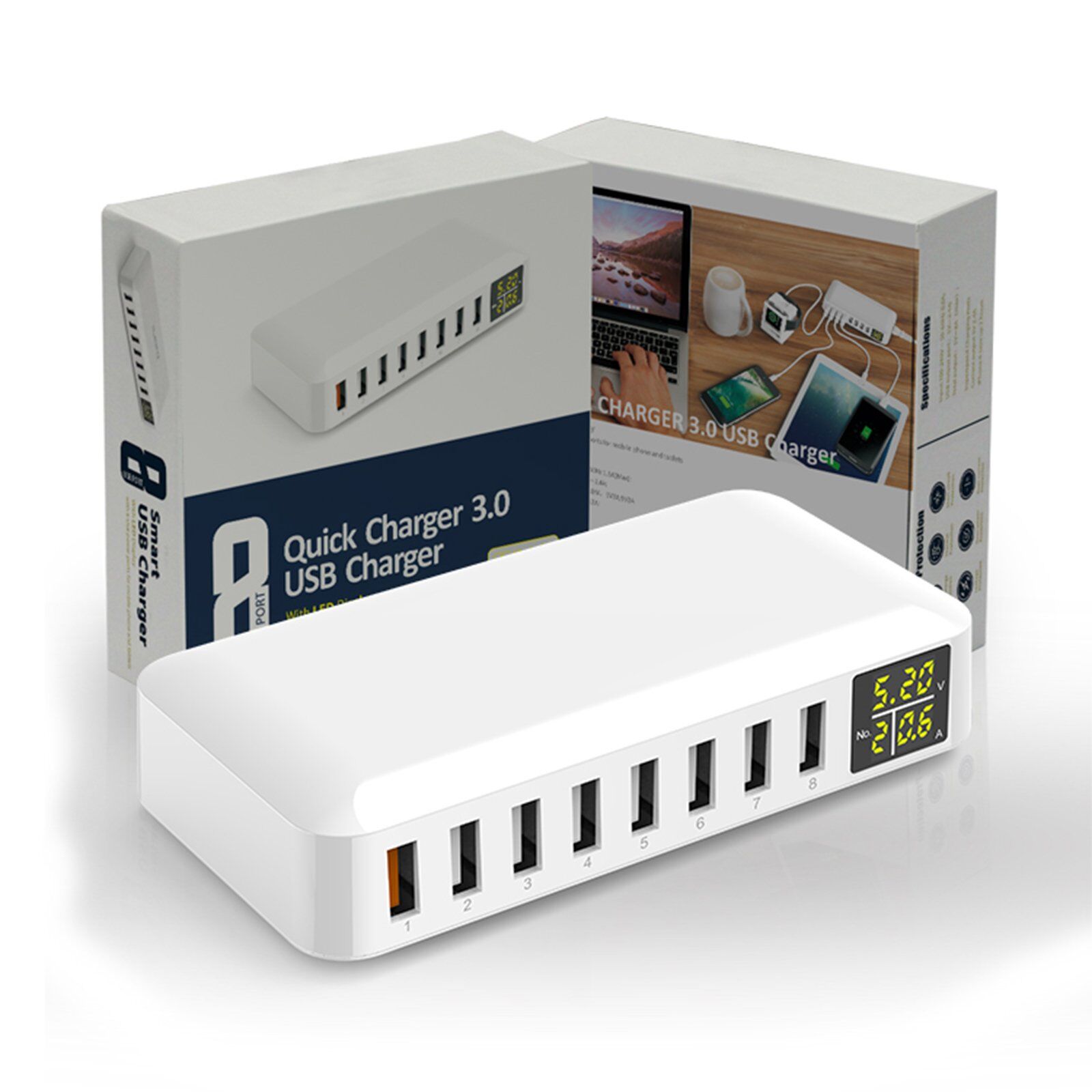Chargeur USB ILEPO I6 – 8 Ports – Pour Téléphones Et Tablettes – 5V – Ouvert (jamais Utilisé)